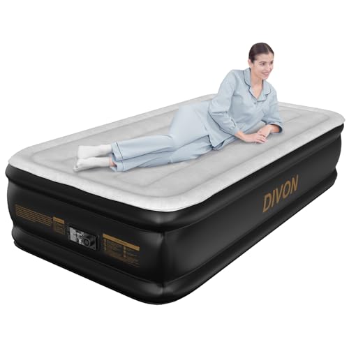 DIVON Twin Air Mattress with Built in Pump Raised,18” Inflatable Mattress with Wave Design,Blow Up Mattress in 2 Mins,Single Twin Size Air Mattress for Guest, Thicker AirBed,Colchon Inflable-330Lbs
