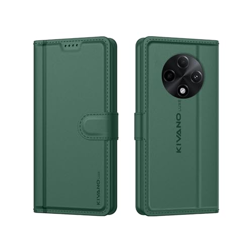 Image of KIVANO LUXE Compatible for Realme 13 Plus 5G / Realme P1 Speed 5G Luxury Handmade Leather Magnetic Flip Folio Case | Card Holder & Kickstand | Slim Protective Cover | Unisex - Green