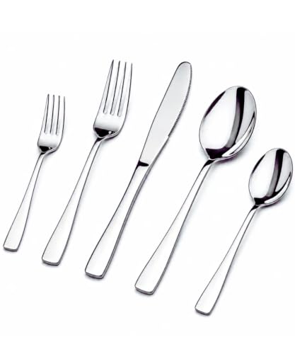 Image of 10 Pcs Silver Cutlery Set for Dining Table the Perfect Mirror Polish Hevy Duty Tableware Including Dinner Spoons, Dinner Forks, Dinner Knives, Dessert Spoons & Dessert Forks