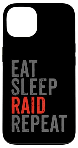 Eat Sleep Raid リピートゲーム オンラインビデオゲーマー レッド ブラック スマホケース iPhone 13 用