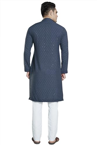 Image of DIVISIVE Men's Sequince Embroidered Cotton Blend Slim Fit Kurta Pyjama Set