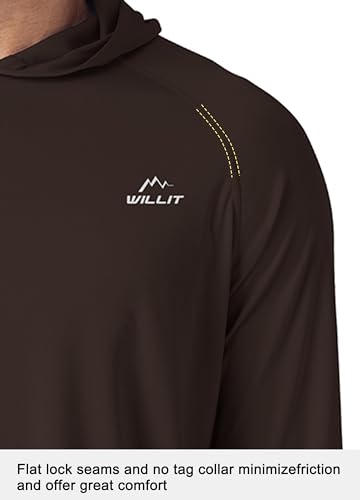 Image of Willit Men's UPF 50+ Sun Protection Hoodie Lightweight Long Sleeve Fishing Shirt Loose Fit Swim Rash Guard, Dark Browm, XX-Large