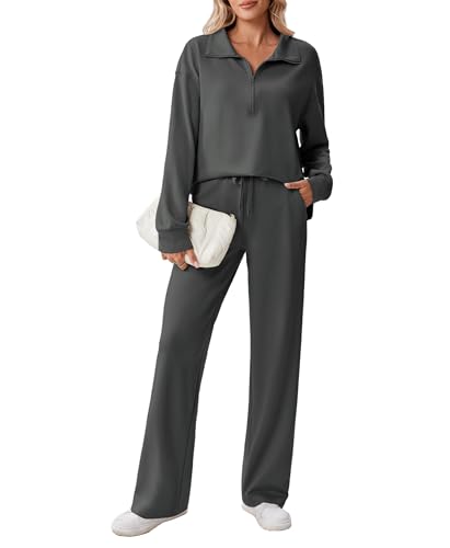 Image of PINSPARK 2 Piece Sets for Women 1 /2 Zip Sweatsuit Loose Fit Sweatshirt Straight Leg Pants 2026 Matching Outfit Fall Tracksuit