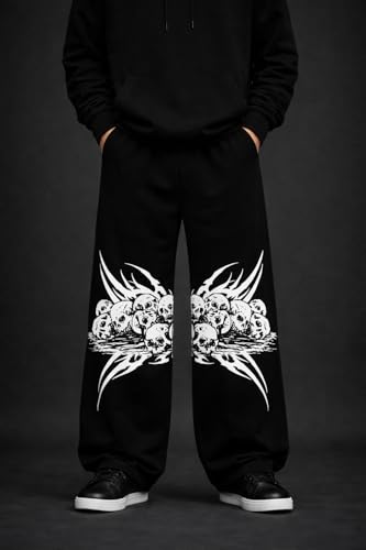 Image of Men's Printed Baggy Pants, Relaxed Fit Cotton Lower, Mid Rise Elastic Waist Joggers with Graphic Design, Casual Wear for Gym, Lounge & Street Style