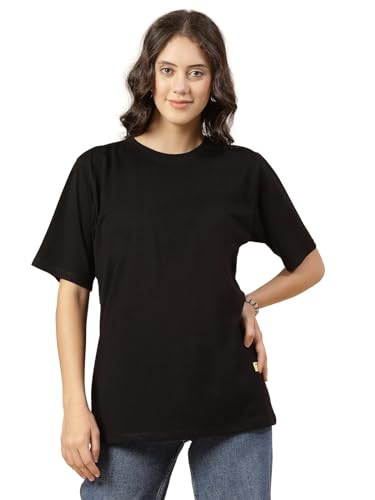 Image of Rigo Back Printed Half Sleeves Round Neck Oversized T-Shirt for Women | Drop Shoulder T-Shirt for Women | Loose Baggy Fit T-Shirt for Women /Girls