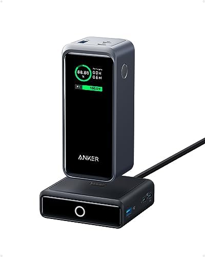 Anker Prime Power Bank 200W, 20,000mAh Portable Charger 3-Port with 100W Charging Base, Smart Digital Display, Compatible with iPhone 15/15 Plus/15 Pro/15 Pro Max/14 Series, MacBook, Samsung, Dell