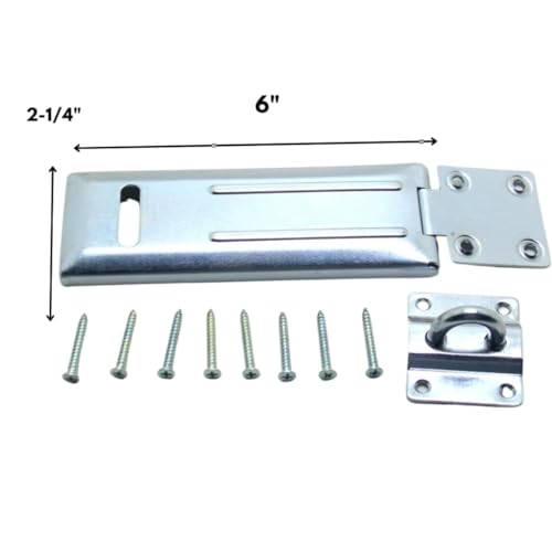 Image of NUSET 6 inch Single Hinged Hasp with Rolled Edges and Laminated 2 inch Padlock with Bumper keyed Alike, Set of 2