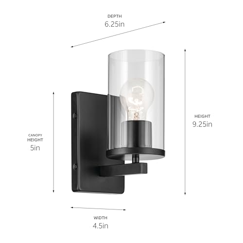 Image of Kichler Crosby 4.5 inch 1-Light Wall Sconce Bathroom Vanity Light Fixture with Satin Etched Cased Opal Glass in Black for Bathroom, Powder Room, Hallway (4.5 inch x 9.25 inch), 45495BKCLR
