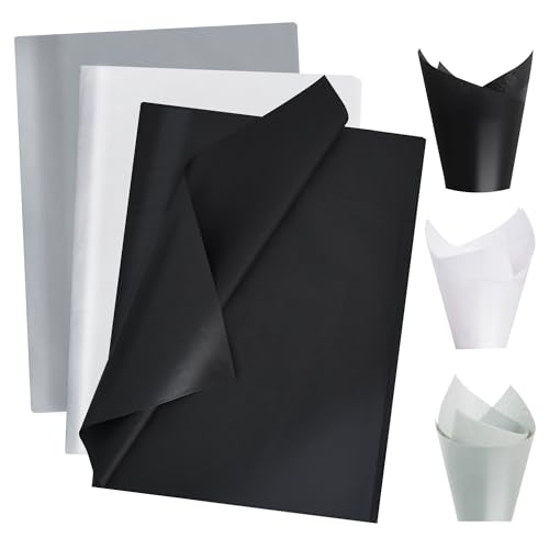 Image of BEISHIDA 90 Sheets Black Grey White Tissue Paper Bulk, Wrapping Tissue Paper for Gift Bags, 14 x 20 Inch Gift Wrap for Wedding Birthday Retirement Party DIY Crafts Holiday Flowers