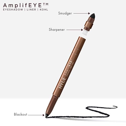 Image of HYUE AmplifEYE 3-in-1 EYE Crayon | Eyeshadow - Liner - Kohl | Blackout | Creamy Multi-Use Stick with in-built Sharpener and Smudger | High-Pigment Formula with Vitamin E & Jojoba Oil