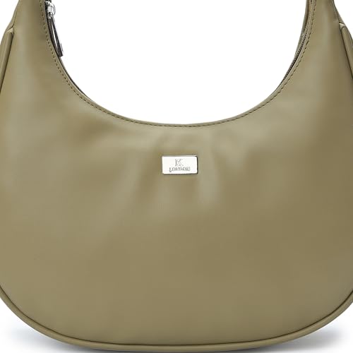 Image of K London Vegan Leather Half Moon Handbag for Girls Suitable for Party, Travel & College Shoulder Bag (Light Green)