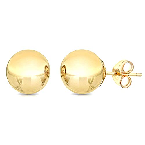 The Diamond Deal 14k REAL Yellow Or White or Rose/Pink Gold Shiny Ball Stud Earrings For Women in many Sizes and Gagues and With Push backs Closure (3MM, 4MM, 5MM, 6MM, 7MM, 8MM or 10MM Size)