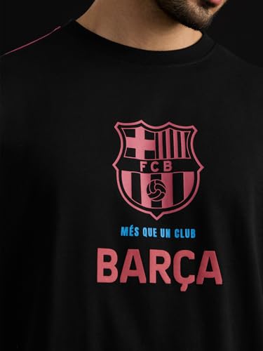 Image of The Souled Store FCB: Men and Boys Short Sleeves Round Neck Casual Lightweight Drop Shoulder Streetwear Trendy Oversized T-Shirts Black