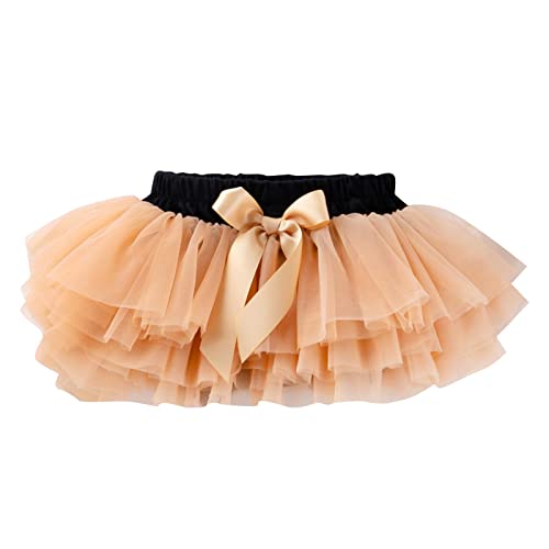 Baby Girls Cute Fluff???? Layered Skirt Newborn Elastic Waist Pull On Tutu Princess Skirts Birthday (Beige, 6-12 Months)