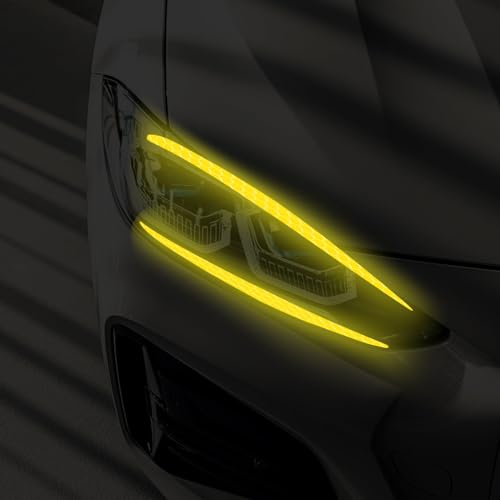 Image of 4 Pcs Reflective Eyeliner Car Decals-2 Pair Super Bright Vinyl Stickers for Headlights, High Reflective Car Headlight Eyelashes Sticker Cute Girl Car Accessory (Yellow)