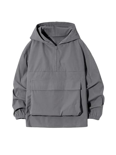 Floerns Boy's Half Zip Windbreaker Hooded Jacket Drop Shoulder Lightweight Coat