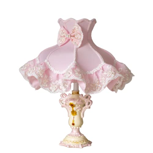 HJYBFA Lámpara de Mesa con Lazo Rosa: lámpara de Noche Estilo Princesa para Dormitorio de niña, Pantalla de Tela, Ideal para Habitaciones Infantiles y guarderías.