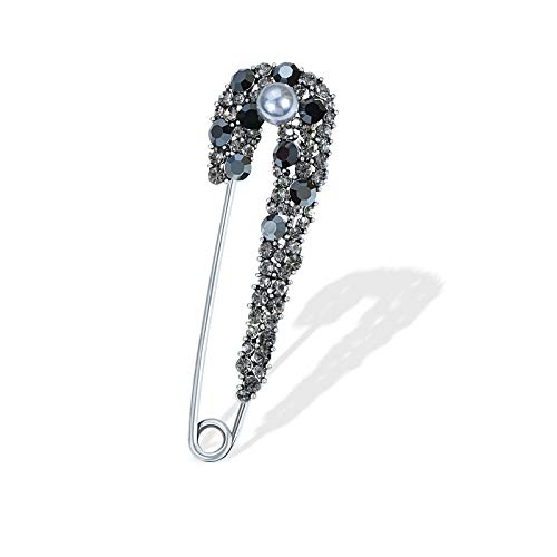 UUDUO Women Crystal Big Safety Pin Jewelry Brooch Knit Scarf Lapel Collar Brooch Pin Cardigan Hat Sweater Pins (Black)