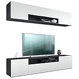 Vladon Wohnwand Anbauwand Mogan, Korpus in Schwarz matt/Fronten in Weiß matt