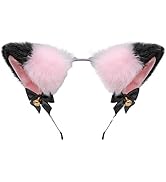 ILUFAM Plush Fox Cat Ears Headband with Bells Bows Hair Hoop Animal Ears Hairband for Halloween C...
