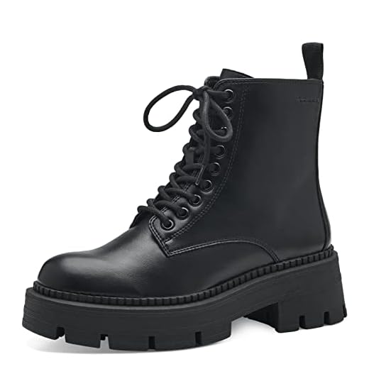 Tamaris Bottines de combat pour femme, semelle tactile, Noir uni 007., 42 EU