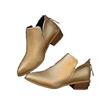 JITUUE Ankle Booties for Women,Women's Casual Dress Low Heeled Booties. V Cut Fashion Thick Heel Design Shoes(Gold,US 9.5
