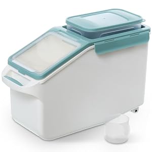 Citylife Contenedor pienso para Mascotas, 12L + 1.8L, recipientes herméticos para comida para perros, vaso medidor pienso, Ventana Transparente, con ruedas, verde
