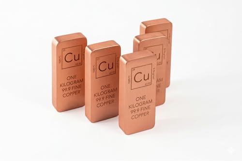 Solid Copper Bullion Bar, 1kg (2.2 lb), 99.9% Pure Fine Copper Ingot, Investment Grade, Quality Control Certified (5)