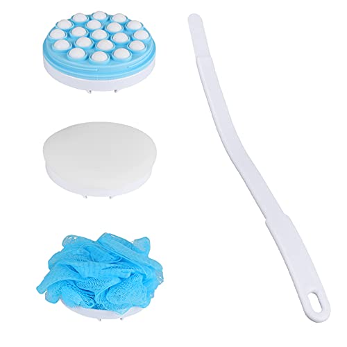 Luckits 3 in 1 Body Lotion Applicator and Back Scrubber Set Long Handle Back Bath Brush with 1 Long Handle, and 1*Replaceable Oil Cream applicator, 1*Shower Mesh,1*Sponge for Hard to Reach Areas