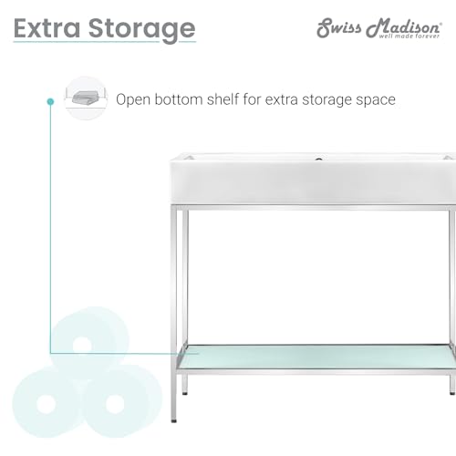 Image of Swiss Madison Pierre 40 Single, Freestanding, Open Shelf, Chrome Metal Frame Bathroom Vanity