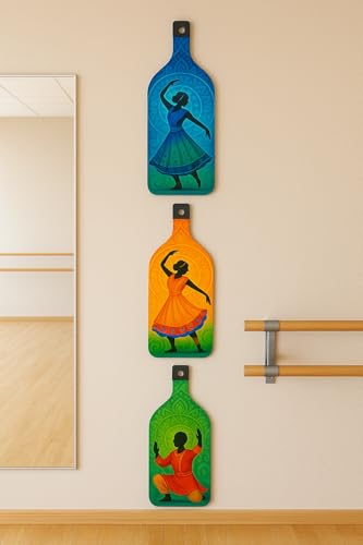Image of GENXTRA Rhythm in Colors - Kathak Dance Wall Art Set Bottle Shape Wooden Wall Hanging for Home Decor | Decoration Items for Home | Art Item for Office | Decorative Mdf Wall Hanging (BH3-03)