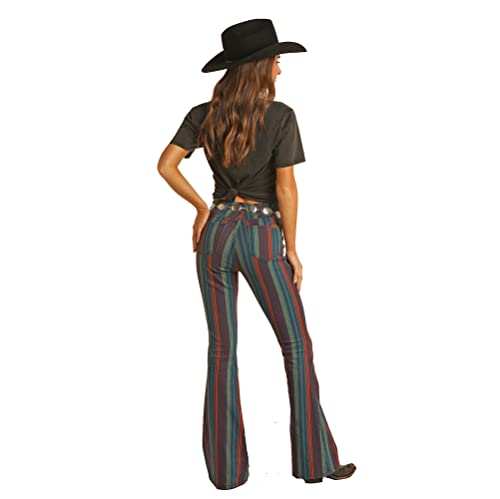Rock & Roll Cowgirl Pull On Bargain Bell Flares - Evergreen Burgundy Stripe2
