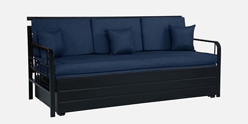 Image of 3 Seater Metal Sofa Cum Bed with Hydraulic Storage | Sofa Set for, Living Room, Bedroom, Guest Room| Single Size Convertible Sofa Bed |Single Size (Navy Blue & Black)