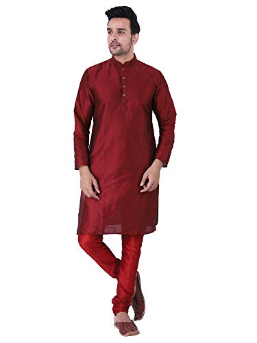 Image of HUZUR Men's Silk Solid Straight Long Kurta Pyjama Set| Ethnic Wear
