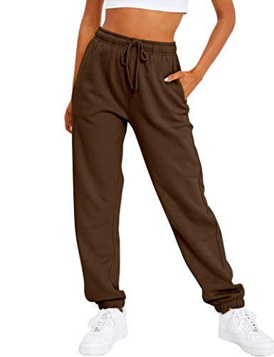 AUTOMET Lässige Damen Baggy Fleece Jogginghose, Coffee, M