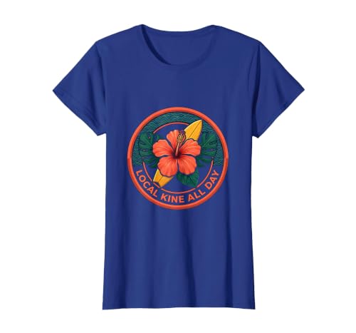 Local Kine All Day Hawaiian Boys Design T-Shirt, Women, Royal Blue, XX-Large