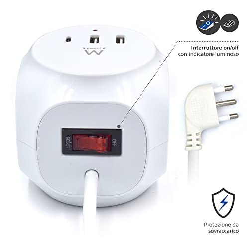 Ewent EW3860 - Multipresa a Cubo 3 posizioni con 2...