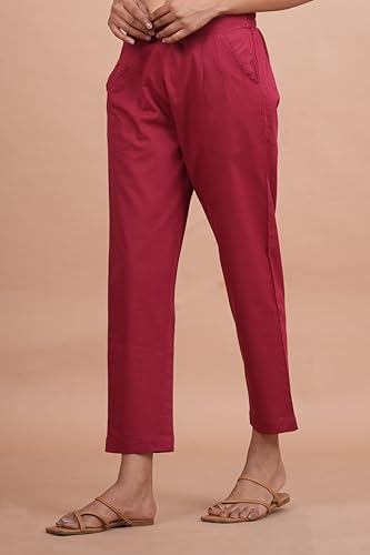 Image of Women's Cotton Ankle Fit Trouser Pants for Women & Girls | Women Regular Fit with Two Pocket Trouser for Office School Formal Casual Daily Use