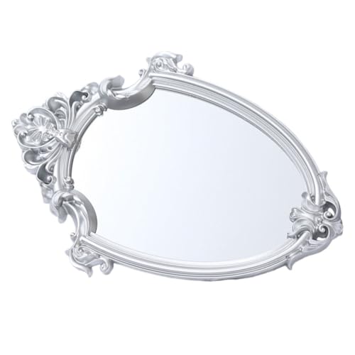 COHEALI Espejo y Funcional de Pared Retro Estilo Europeo Plateado Colgante de Plástico y Vidrio Elegante para Baño y Tocador