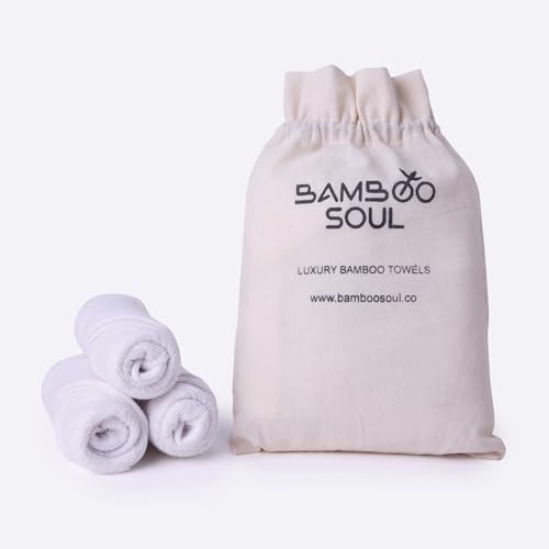 Image of Bamboo Soul Bamboo Face Towel | Ultra Absorbent & Super Soft | 30 x 30 cm - 550 GSM | Pack of 3 (White)