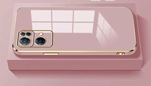Image of Apurb Store for Oppo Reno 7 Pro 5G Plating Square Gold Frame Phone Case Luxury Soft Silicone Back Cover (for Oppo Reno 7 Pro 5G, Pink)