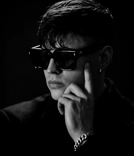 EYLRIM Square Frame Sunglasses for Women Men Trendy Thick Frame Rectangle Sun Glasses Black Shades3