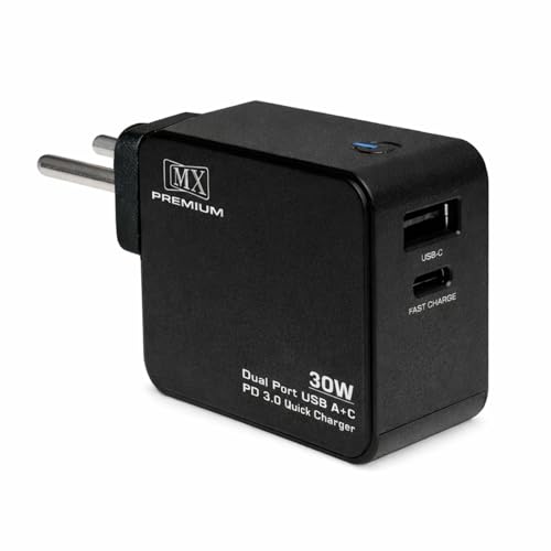 Image of MX 30W Fast Charger USB C PD Wall Charger Dual Port Adapter (USB-C + USB-A) Compact Mobile Charger for iPhone 15 /14 /13 /12, Samsung Galaxy, Pixel, iPad, Android Phones & Tablets Travel Power Adapter