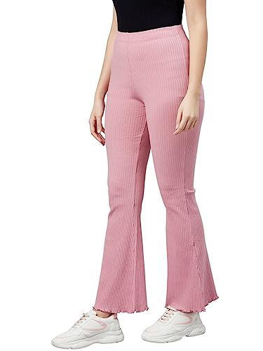 Image of BLINKIN Women's Stretch Fit Mid Rise Ribbed Stretchable Flared Pants | Boot Cut Bell Bottom Pants - Ideal for Yoga & Gym Wear, Casual Wear & Office Wear Trousers