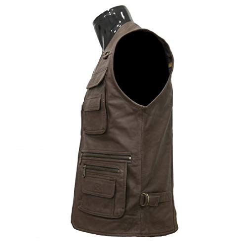 man's Hunting Fishing Riding Climbing Pockets Biker Motorcycle stylish Genuine Brown Lambskin leather vest3