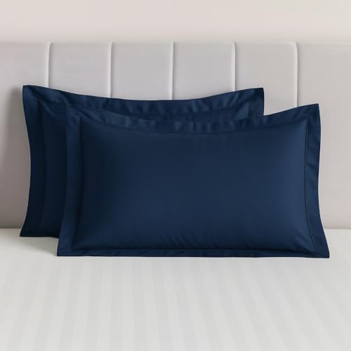1000 TC 100% Cotton Satin Pack of 2 Queen Size Pillow Covers for Premium Pillow Covers for Hotel, Guest House (Navy Blue -20x30 inch)