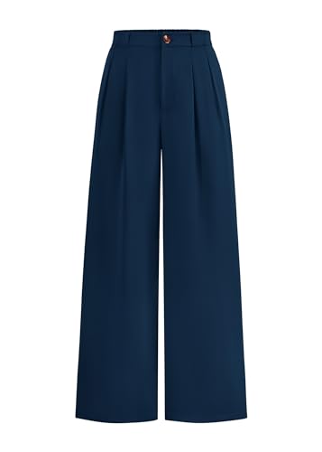 KIRUNDO Wide Leg Dress Pants for Women High Waisted Office Work Trousers Business Casual Slacks Button Flowy Palazzo Pant