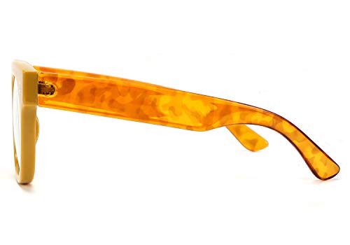 Image of FEISEDY Retro Square Thick Big Frame Blue Light Blocking Reading Glasses Anti Glare Digital Eyestrain Reader B2523 (Mix Amber, 1.75x)