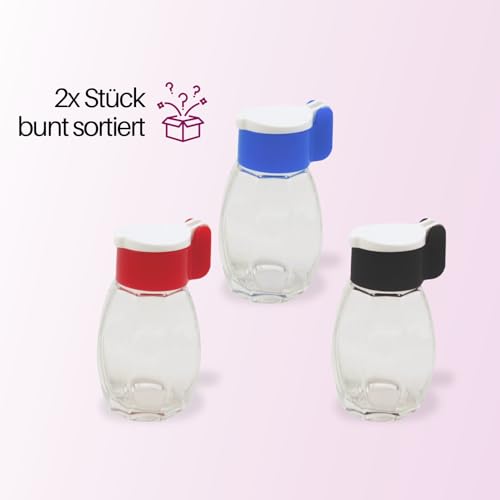 homiez Salz- und Pfefferstreuer 2er Set– zufällige Farbe – kleiner Salzstreuer aus Glas mit Deckel, ideal für unterwegs & Küche, Gewürzglas mit Kappe und abschraubbarem Deckel - Gegen Verklumpen