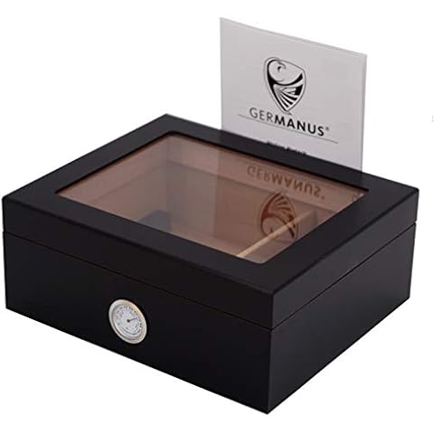 GERMANUS Zigarren Humidor Black Beauty für ca. 50 Zigarren, Schwarz Cover